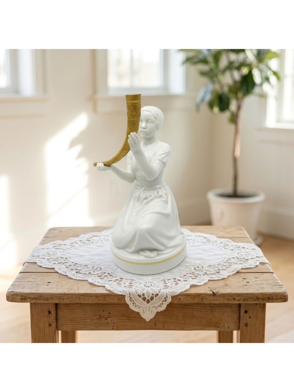 Royal Copenhagen Girl with Gold Horn 12242 Figure Denmark Vintage 8.7"